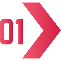 Number 01 In Bold Pink Gradient With A Directional Arrow Symbol On A Transparent Background