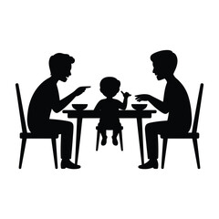 Family eating dinner together at a table silhouette