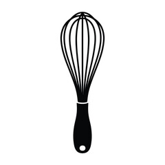 Simple black silhouette of a kitchen whisk on a white background
