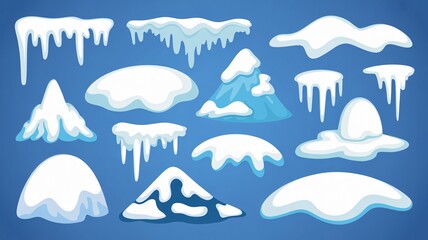 Charming cartoon snow caps for winter scenes and holiday designs collection