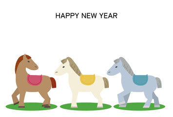 色違いの３頭の馬による午年年賀状イラスト