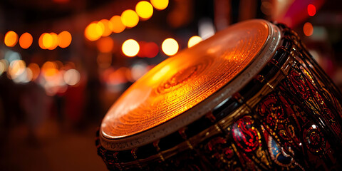 Decorative Hand Drum in Warm Light with Colorful Background