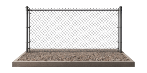 Gravel-surfaced platform with a chain-link fence.