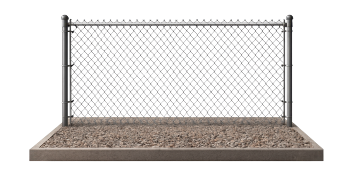 Gravel-surfaced platform with a chain-link fence.