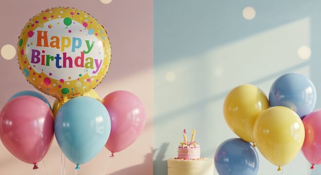 Festive balloons for a joyous birthday celebration: A collection of vibrant balloons, ready to elevate the spirit of birthday party, symbolizing happiness.