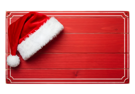 Festive red wooden surface with santa hat and border