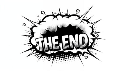 Comic Book's Grand Finale: A striking comic book style illustration proclaims THE END, signifying closure with a dynamic design, a nostalgic nod to narrative storytelling