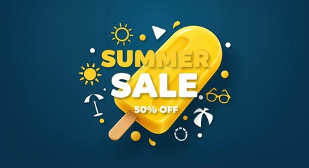 Summer Sale Popsicle: A vibrant popsicle declares Summer Sale, offering a delightful visual of sun-kissed savings. Embrace the warmth and enticing deals of the season.