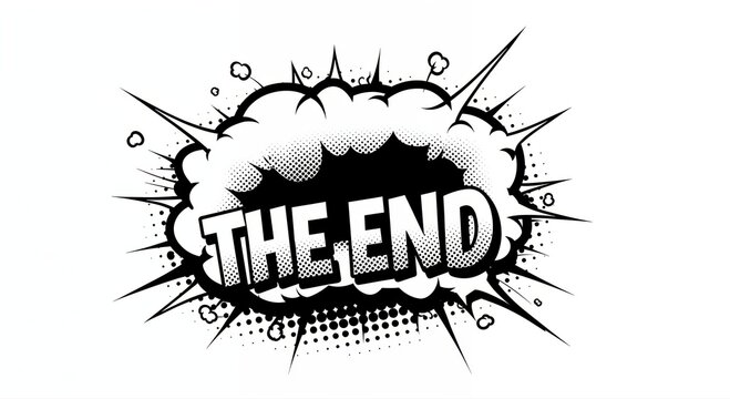 Comic Book's Grand Finale: A striking comic book style illustration proclaims THE END, signifying closure with a dynamic design, a nostalgic nod to narrative storytelling