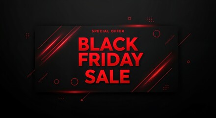 Black Friday Sale Banner: A bold, eye-catching banner announces the Black Friday sale with a striking design and luminous text, highlighting special offers and irresistible deals.