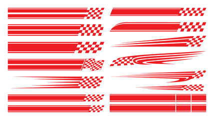 Auto sport vinyl decals. Dynamic car side graphic designs with checkerboard finish.