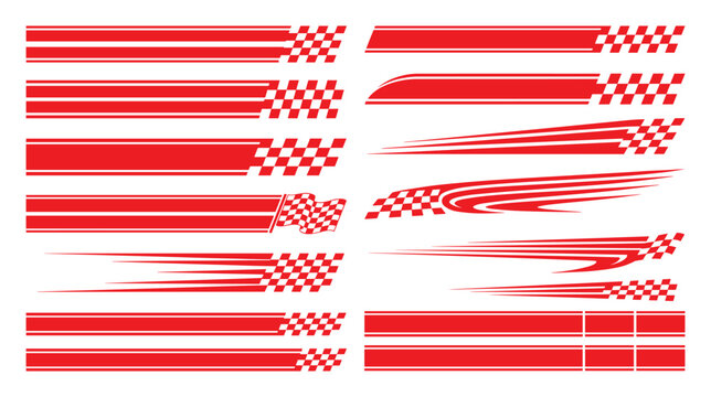 Auto sport vinyl decals. Dynamic car side graphic designs with checkerboard finish.