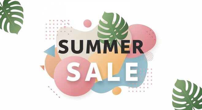 Summer Sale with Tropical Theme: A vibrant summer sale design, blending colorful geometric shapes, playful typography, and refreshing tropical elements to ignite excitement for the season.