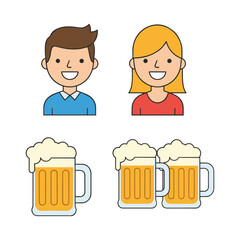 Man and woman enjoying refreshing draft beer icons