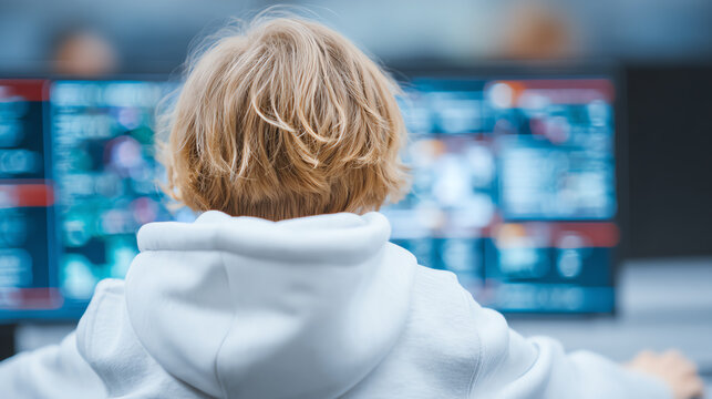 A child focused on multiple screens, showcasing curiosity and engagement with digital technology and information.