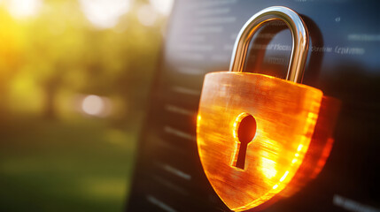 A close-up of a shiny padlock reflecting sunlight, symbolizing security and protection in the digital age.