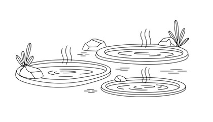 Thermal Spa Hot Spring Pool Minimalist Line Art Vector
