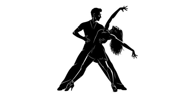 Elegant vector silhouette of a dancing couple in a modern pose. Ideal for social dance promotions
