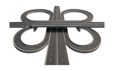 Cloverleaf interchange featuring looping ramps and a central overpass.