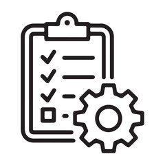 Clipboard with checklist and gear icon representing task management and process optimization