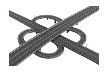 Partial cloverleaf interchange featuring two loop and two direct ramps.