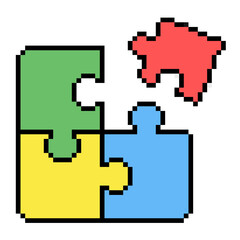 Pixel Connecting Puzzle Can Icon Vector Ideal for gaming, recycling, problem-solving, and collaboration themes, featuring an 8-bit puzzle piece on a can.