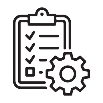Clipboard with checklist and gear icon representing task management and process optimization