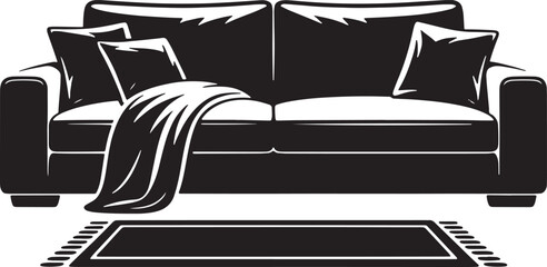 Living room design with couch pillows and rug illustration template space