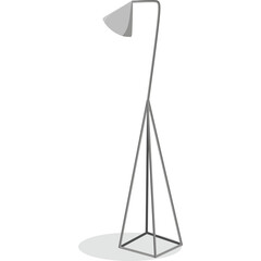 Minimalist Modern Gray Floor Lamp with Geometric Base and Adjustable Cone Shade for Ambient Lighting Against White Background