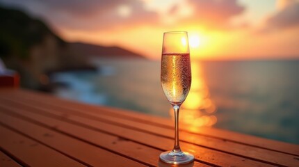 Golden Sunset Reflections with Sparkling Wine by the Seaside Bliss