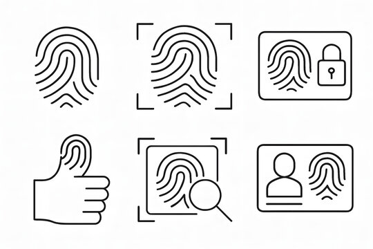Fingerprint Identification: A set of digital icons showcasing the different aspects of fingerprint technology - Powered by Adobe