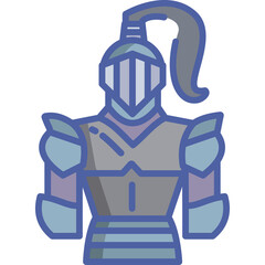 Medieval Knight Armor Full Body Suit Illustration with Helmet and Plume on Transparent Background Stylized Vector Art