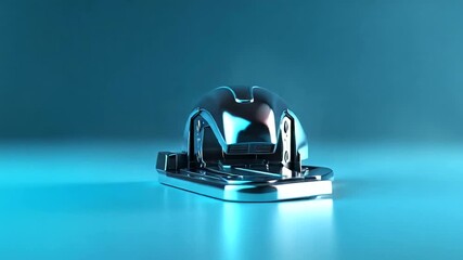 Sleek blue stapler on a smooth surface with light