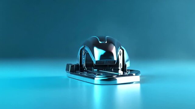 Sleek blue stapler on a smooth surface with light