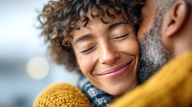 A joyful embrace between two individuals, showcasing love and connection in a warm and intimate moment.