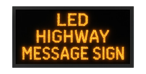 LED highway message sign with amber text on a black background.