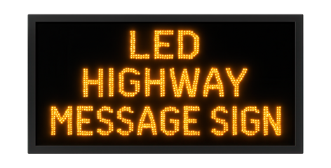 LED highway message sign with amber text on a black background.