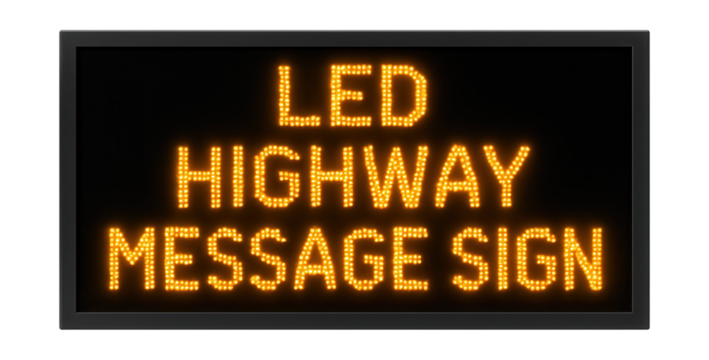 LED highway message sign with amber text on a black background.