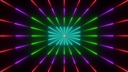 Glowing neon laser lines on black background seamless looping 4k footage.Loop animation blue and purple neon glowing vertical lines with gradient waves moving background - Powered by Adobe