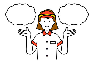 2つの選択肢を提案するファストフード店の女性店員