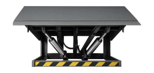 Hydraulic loading dock featuring a retractable lip and slip-resistant surface.