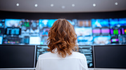 A professional person monitors data and trends on multiple screens, emphasizing the importance of technology in decision-making.