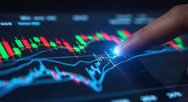 Finger touching a glowing stock market chart financial data investment trends on a digital screen