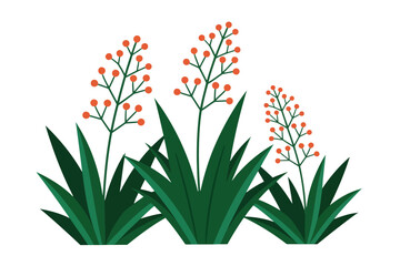 Three stylized green plants with orange berries on white background berry nature