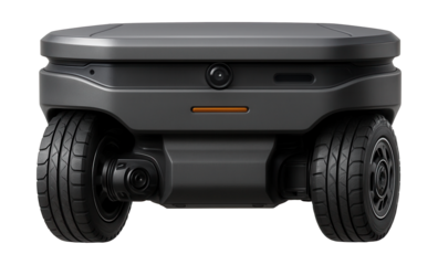 Automated guided vehicle featuring a dual-wheel navigation system.