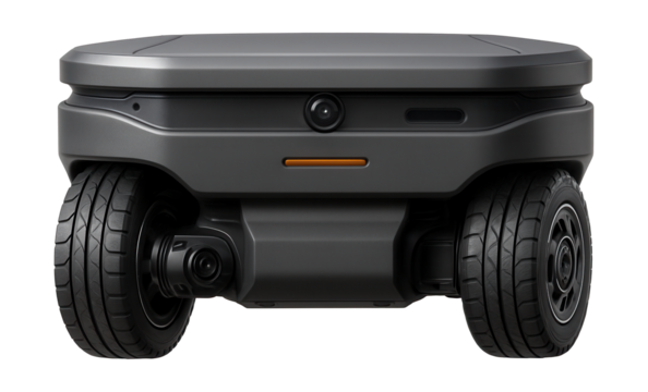 Automated guided vehicle featuring a dual-wheel navigation system.