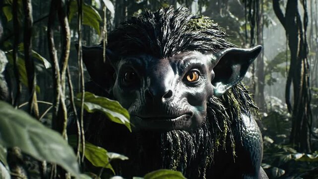 Mysterious Fantasy Creature Hiding in a Dense Jungle.