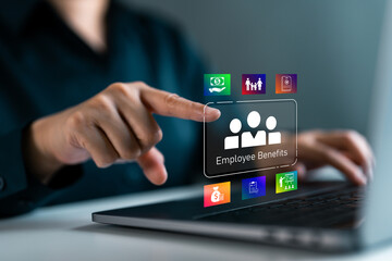 Employee benefits management system concept, HR technology for corporate compensation, insurance, human resource, business welfare, compensation strategy and welfare programs.