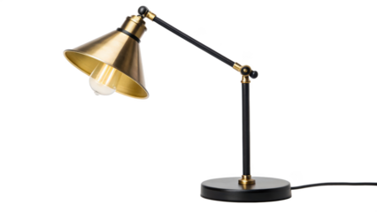 Modern adjustable desk lamp with brass accent isolated on transparent background