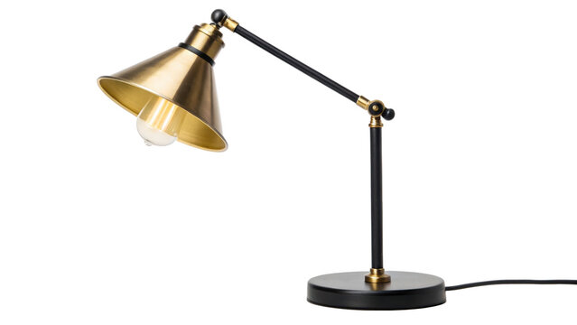 Modern adjustable desk lamp with brass accent isolated on transparent background